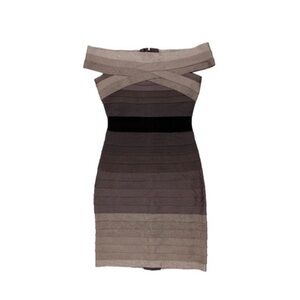Herve Leger Strapless Dress in Black and Brown